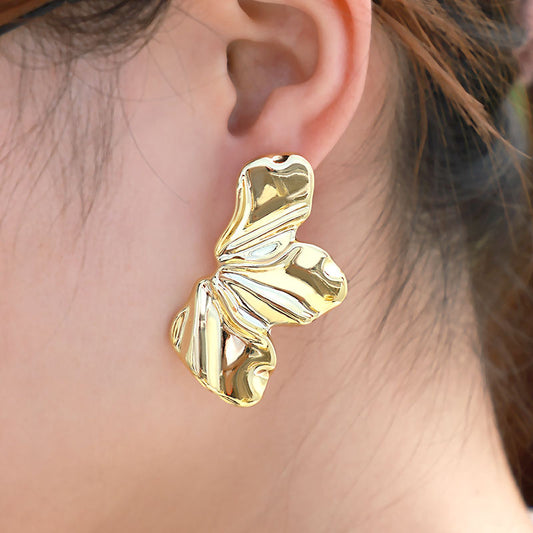 Irregular Half Flower Stud Earrings in Golden ToneMy